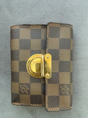 Louis Vuitton Damier Ebene Brown Wallet with Gold Hardware